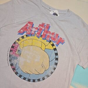 VTG Arthur Fist Meme T-Shirt 2001 Marc‎ Brown Size L PBS Kids Cartoon Fist Gray